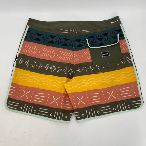 Hurley Green Orange Striped Board Shorts | Size 34 - Picture 2 of 7